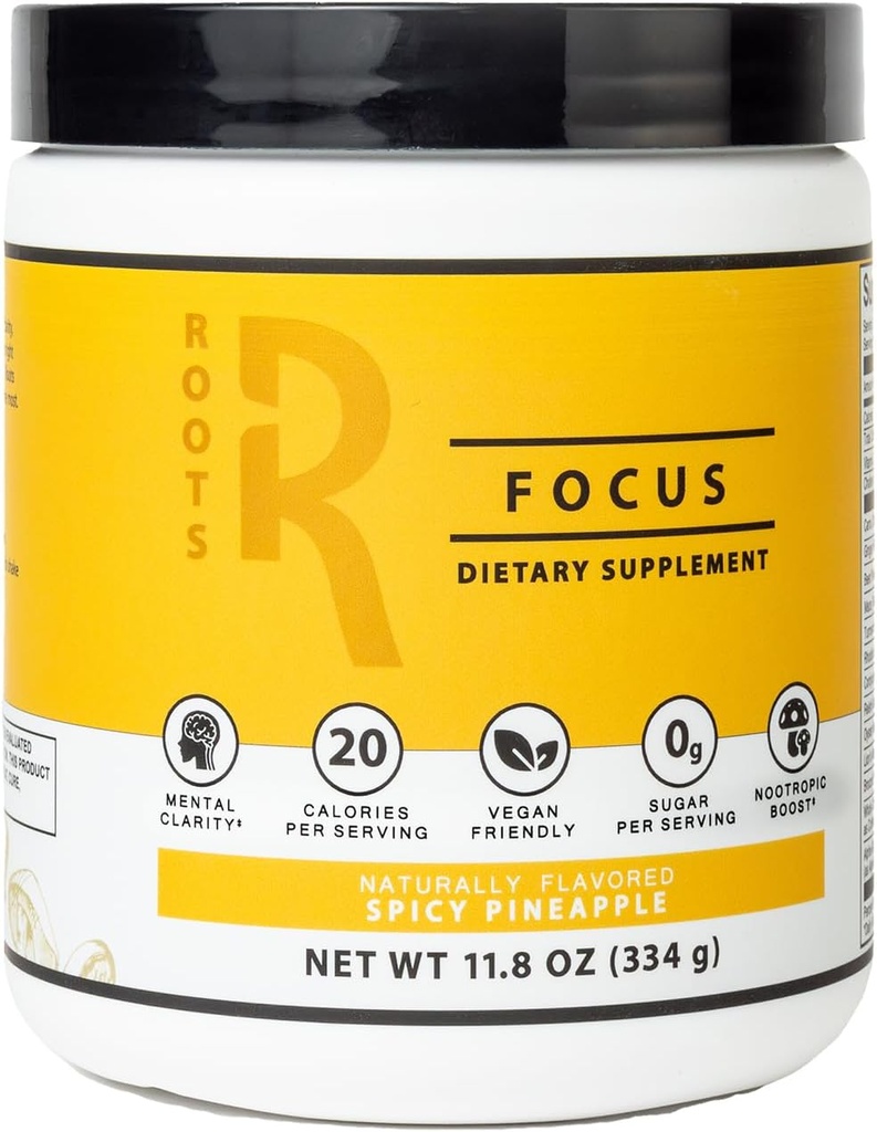 Silver Star Nutrition, Roots Focus Nootropic Brain Supplement - Spicy Pineapple, Band of Lion's Mane, Cordyceps, & Reishi Functional Mushrooms + Extended-Rel Caffeine, 50 משרתים