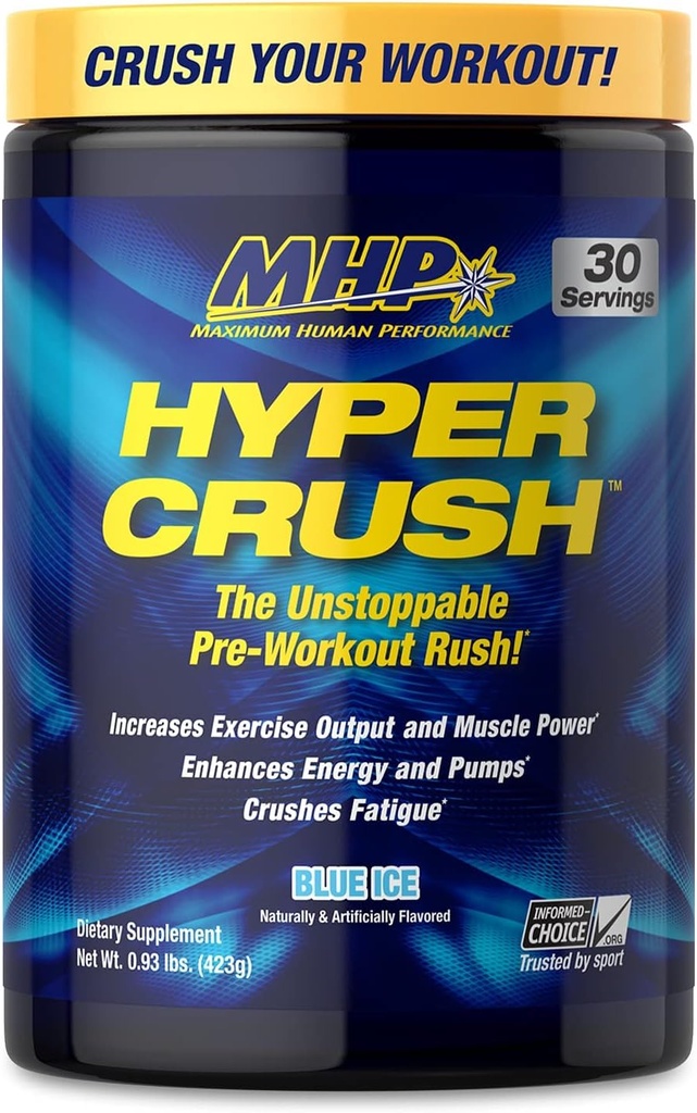 ביצועים אנושיים מקסימליים MHP HYPERUS CRUSH Pre Workout Energy Fireatine beta alanine nitric משאבת תחמוצת תחמוצת citrulline AKG 30 לשרתs, Blue Ice, 14.88 Ounce