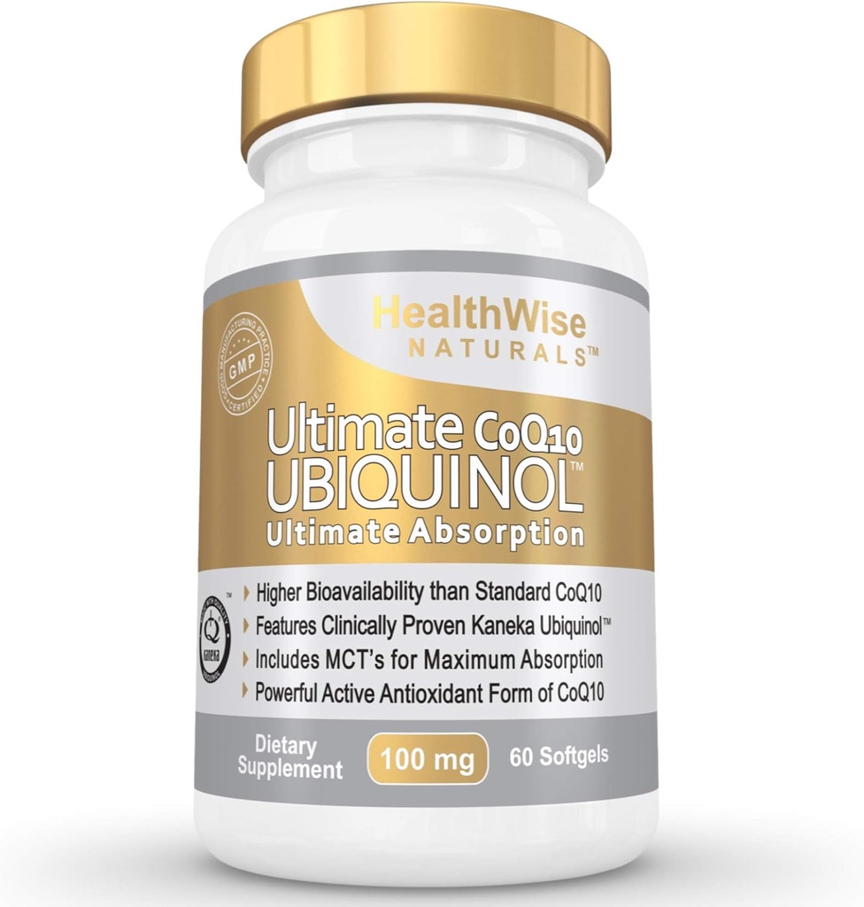 Ultimate CoQ10 UBIQUINOL 100 מ"ג - מעל 4X יעיל יותר: מקסימום Absorption & Potency - Non-GMO / Soy Free - Kaneka Ubiquinol - 60 נוזל Softgels