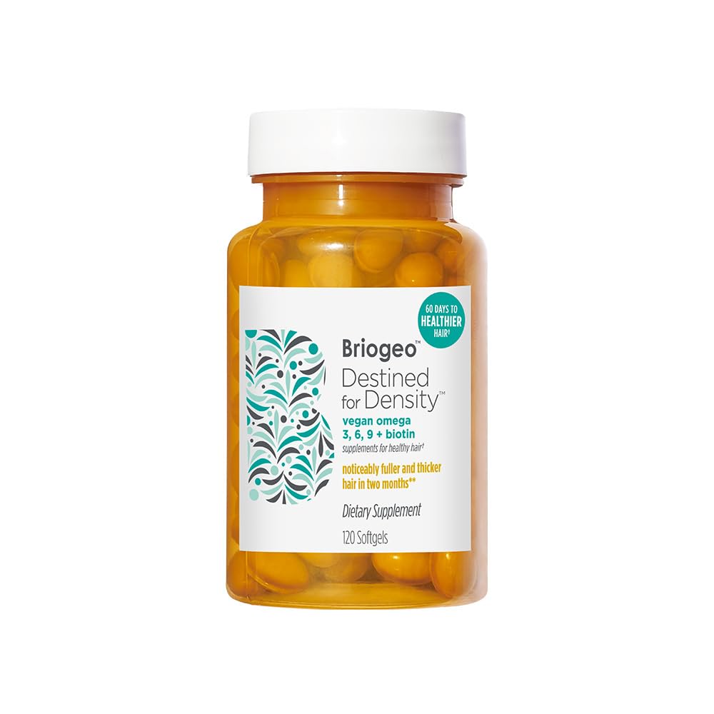 Briogeo Destined for Density Vegan אומגה 3, 6, 9 + ביוטין תוספי שיער בריא, תומך מלא יותר, שיער בריא, עור, וציפורים, טבעוני, Cruelty-Free, 120 Softgels