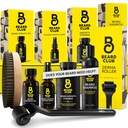 The Beard Club Advanced Beard Growth Kit - Derma Roller, growth Oil, ויטמינים ווויטמין Spray, Shampoo ו-Boar Bristle Brush - Gift Set - Cedar
