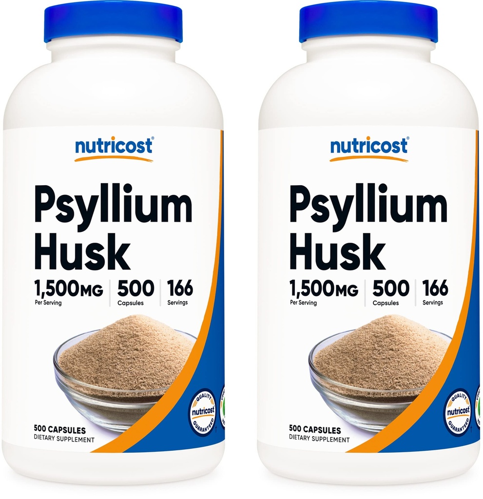 חומרים מזינים Psyllium Husk 1500 מ"ג; 500 קפסולות (2 בקבוקים)