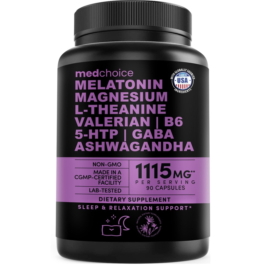 12-in-1 Melatonin Sleep כמוסות - Natural Sleep Aids for Adults with Melatonin 5 מ"ג ומגנזיום Glycinate 500 מ"ג, Sleep Aid with Ashwagandha, L Theanine, Valan Root, GABA, 5HTP (90ct, Pack of 1)