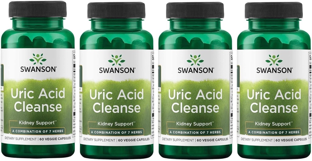 Swanson Uric Acid ניקויse - תוספת טבעית לקידום התמיכה של Kidney - תכונות שילוב Powerful של 7 Herbs - (60 Veggie קפסולות) 4 Pack