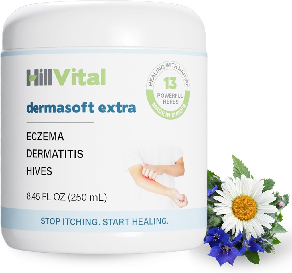 HillVital Eczema Cream for Kids - hydroting Moisturizer for Adults, Herbal Baby Eczema Relief, Itch Relief Hives Treatment, Anti Itch Lotion and Seborrheic Dermatitis Balm 8.5 ozozazma