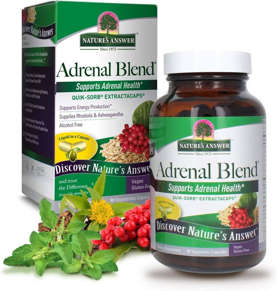 תשובתו של Nature's answer Extracaps Adrenal בלעת מתח הרחק Vegetarian 90 קפסולות טבעוניות Vegetarians Herbalשלב Dietary תוסף No Harm Harm