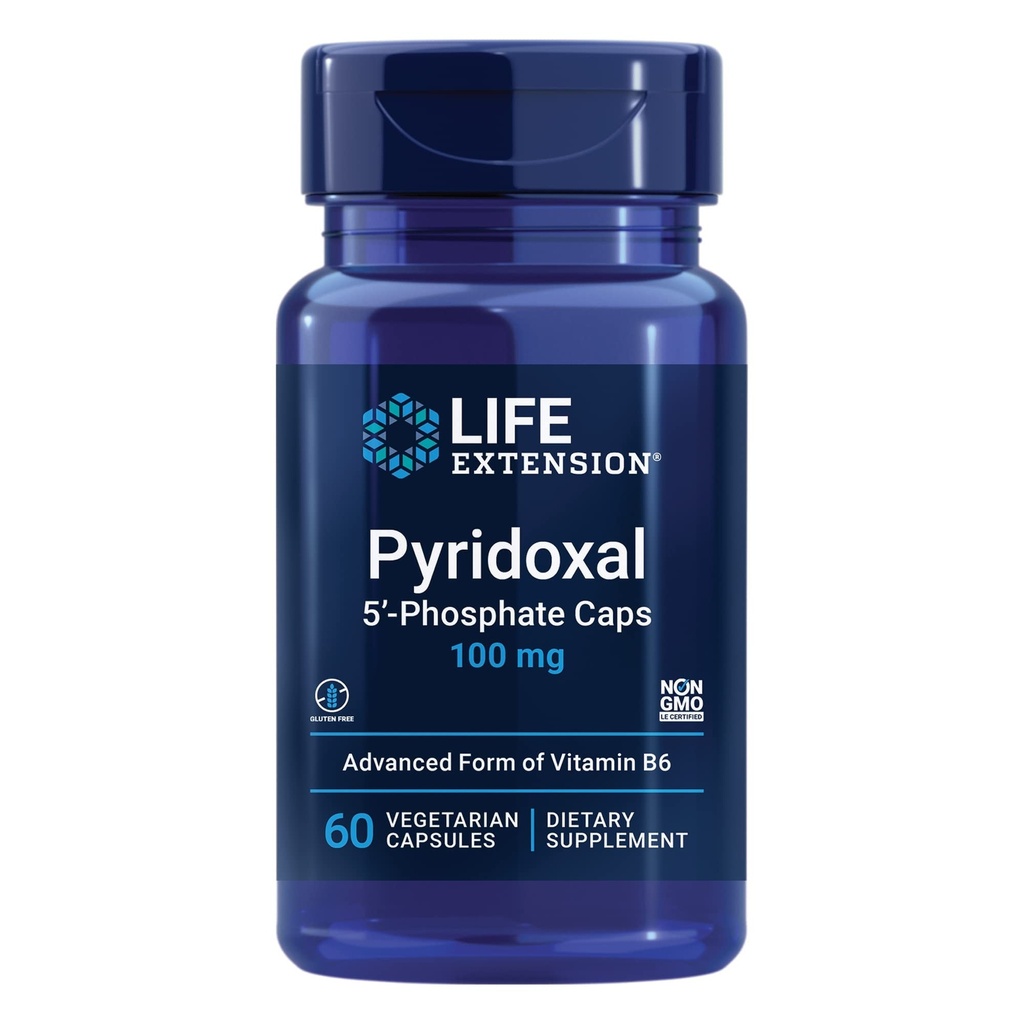 החיים מרחיבים את Pyridoxal 5-Phosphate Caps -Vitamin B6, 100 מ"ג, Bioactive B6 עבור Cardiovascular, Kidney & Nerve Health - Gluten-Free, non-GMO, Vegetarian - 60 קפסולות צמחוניות
