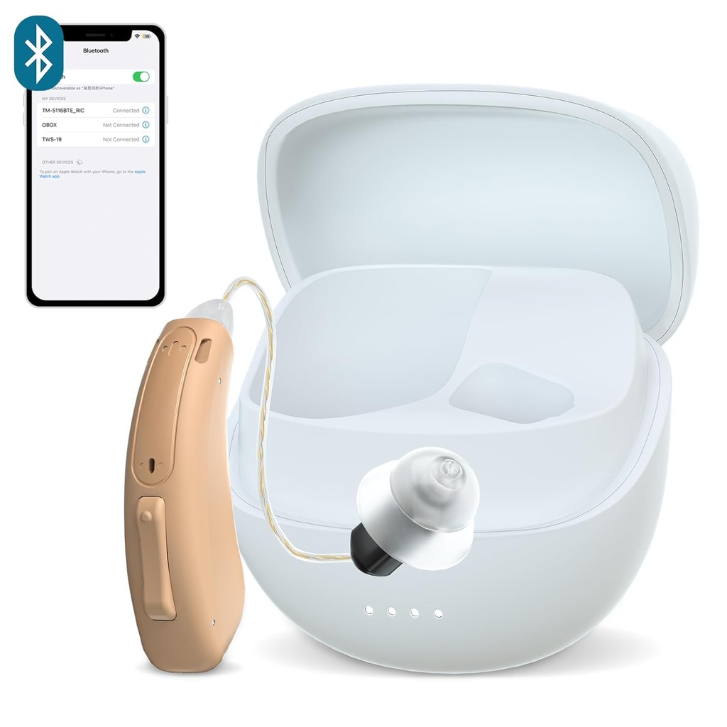 RIC Single Hearing Aid for Elders ,CUSTOM FIT Digital Over-The-Counter Rechargeable Tinnitus Masking Premium Hearing Solution for Adults, NLY Invisible Bluetooth Call Enable,Auto-On, 1pc left Side Side