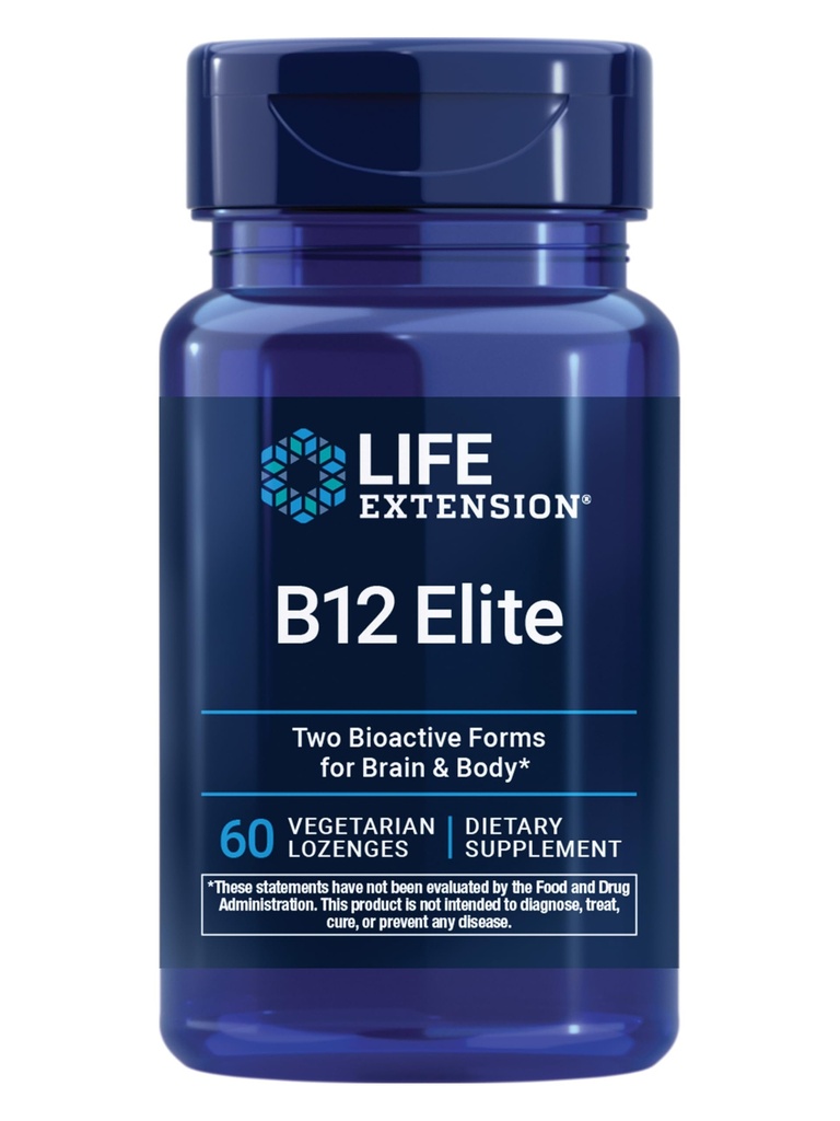 Life Extension B12 Elite, adenosylcobalamin, methylcobalamin, שני טפסים פעילים לבריאות המוח ו Dopamine הפקה, non-GMO, Gluten-Free, Vegetarian, 60 כיכרות