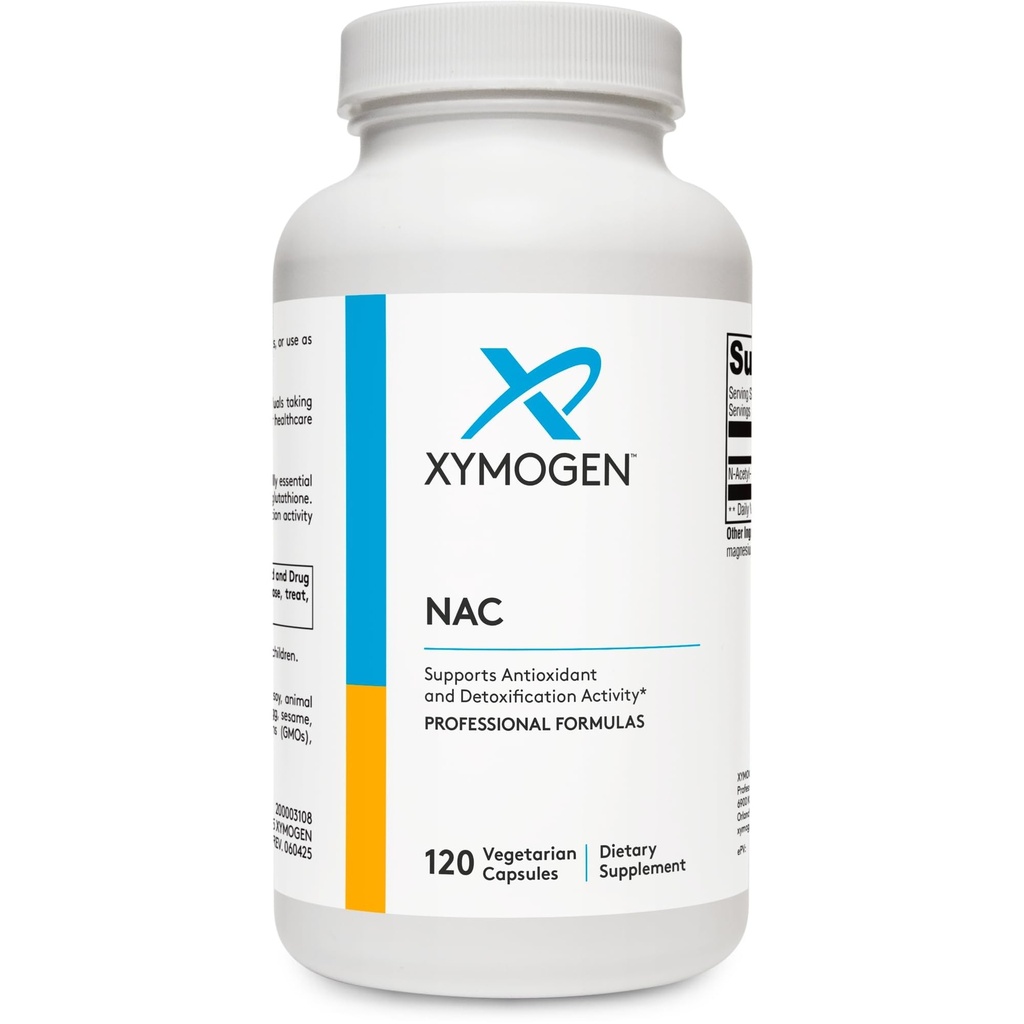 XYMOgen NAC N-Acetyl-Cysteine 600mg - Cardiovascular, Antioxidant, Liver Detox + Immune Support - תומך Glutathione Synthesis - non-GMO NAC (120 קפסולות)