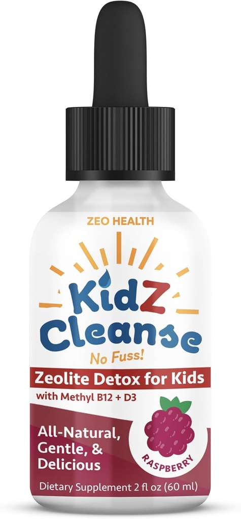 Zeolite Detox לילדים | פיתוח, התנהגות, אנרגיה ו- Gut בריאות תוספת | Easy to Take, Pure Liquid Zeolite Drops + Methyl B12 + D3 (Raspberry Flavor)