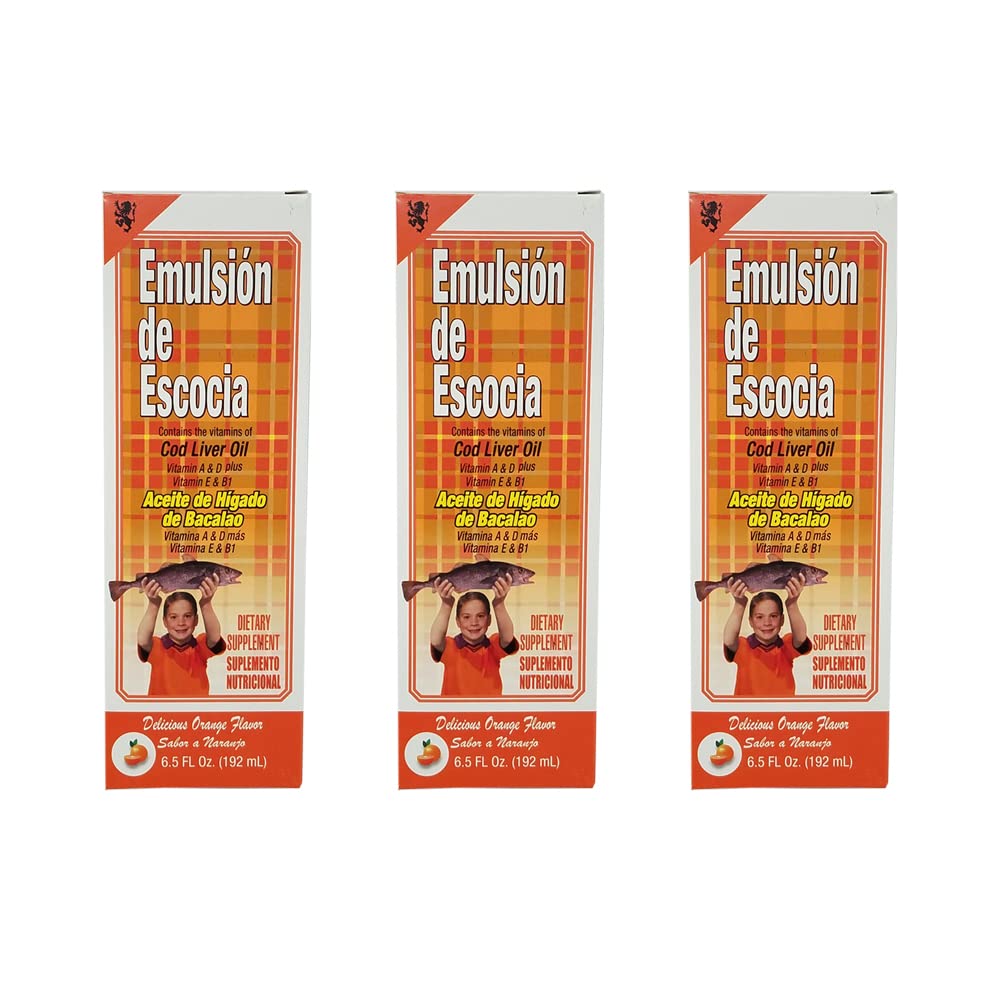 ביקורת על Escocia תוסף שמן cod Liver Oil Dietary עשיר בוויטמינים A, D, E ו- B1. Orange Flavored. 6.5 Fl.Oz / 192 mL. חבילה של 3