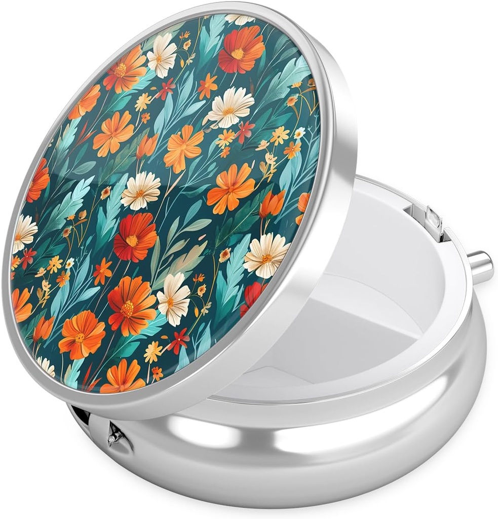 Nipichsha Pill Box, Small Pill Case for Purse & Pocket, Cool Travel Medicineer, Portable Medicine Container Holder to Hold ויטמינים, תרופות, שמן דגים ותוספים, B04- Beautiful Flowers