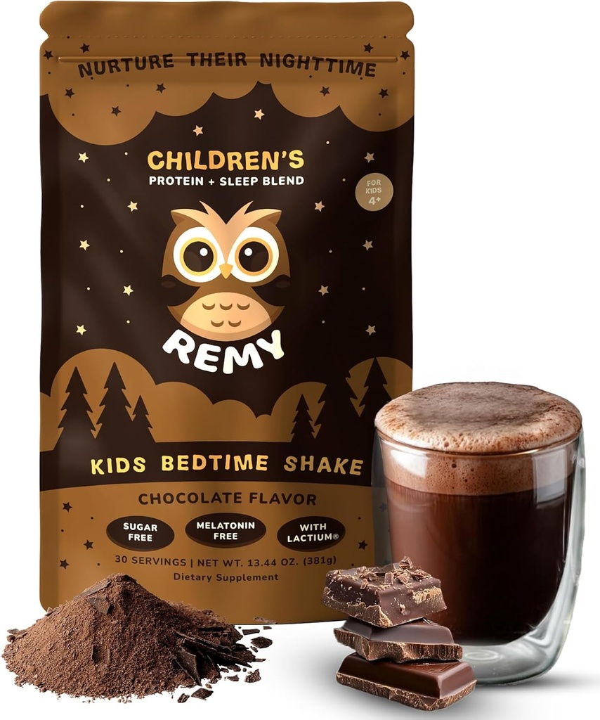 Happy Owl Remy חלבון Sleep Aids for Kids, Melatonin-Free Formula, Lactium, L Theanine, ויטמין D, B6, Calcium & Herbal Extracts Sleep Aid for Kids, שתייה תזונתית ללא איזון, non GMO