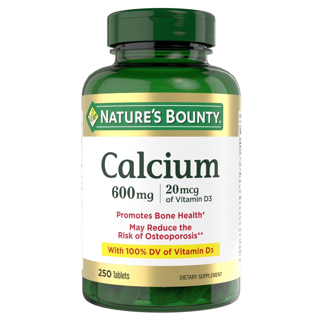 Nature's Bounty Calcium Carbonate & ויטמין D, תומך בבריאות Immune & Bone בריאות, 600mg Calcium & 800IU ויטמין D3, 250 טבליות