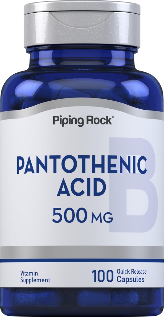 Piping Rock Pantothenic Acid 500 מ"ג | 100 קפסולות | כמו Calcium d-Pantothenate | Non-GMO, Gluten Free Supplement