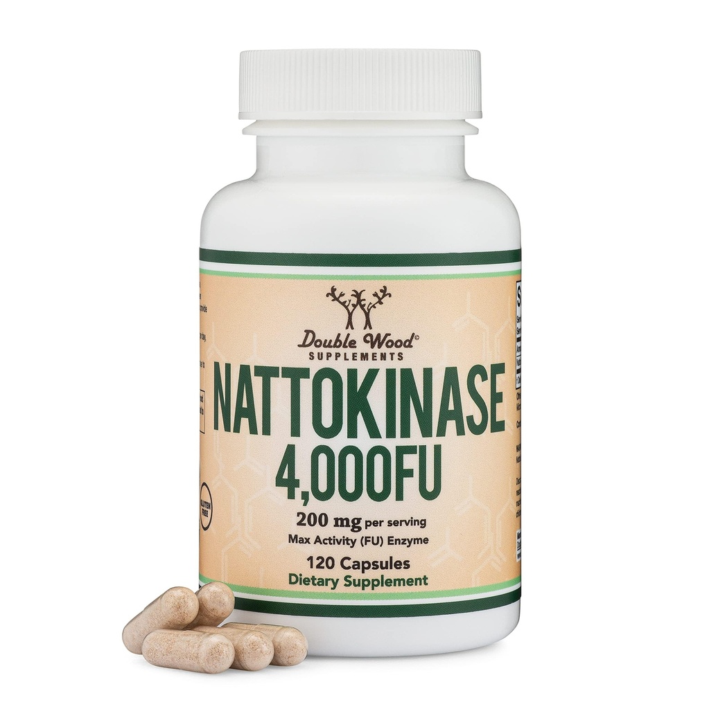 Nattokinase תוסף 4000 FU המשרתים, 120 קפסולות (Derived from Japanese Natto) Enzymes for Cardiovascular and Circulatory Support by Double Wood