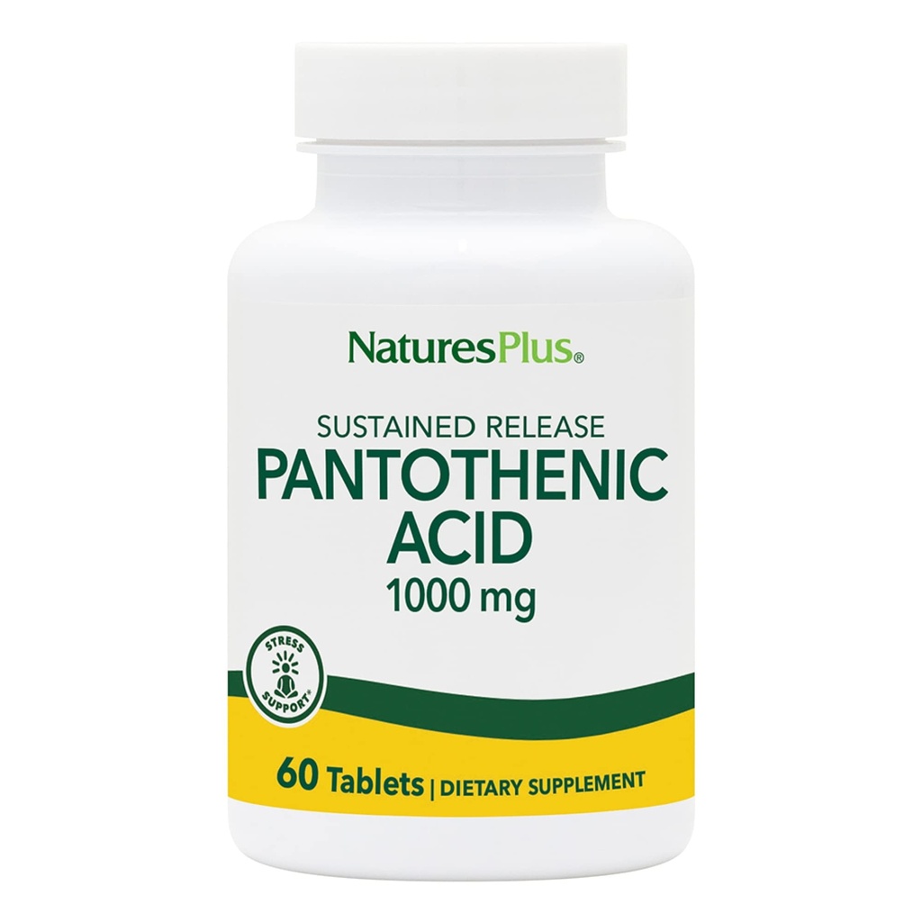NaturesPlus Pantothenic Acid, Sustained לשחרר - 1000 מ"ג, 60 טבליות - High-Potency ויטמין B5 תוסף - Vegetarian, Gluten Free - 60 משרתים