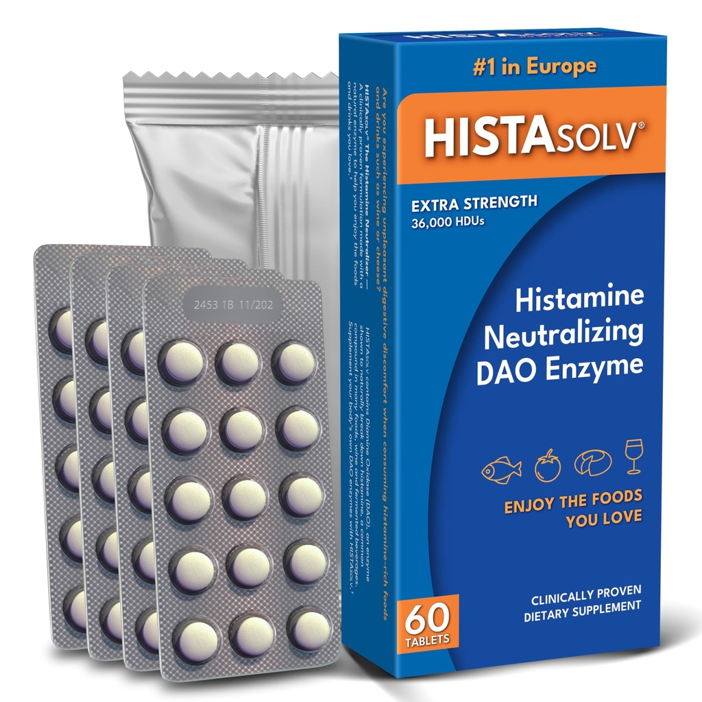 Medagel HISTAsolv תוספת כוח DAO Enzyme תוספת תוספי מזון Histamine מזון לתוך סובלנות - Eases Digestive Discomfort - פטנט טק - מיוצר באוסטריה - 60 Pack