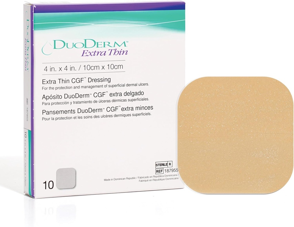 ConvaTec DuoDERM תוספת שליטה טהורה גל פורמולה 4 "x4" hydrocolloid Sterile Adhesive Dressing for Superficial Wounds, Low פריצה, מניעת מים, Square, Beige, 10ct Box