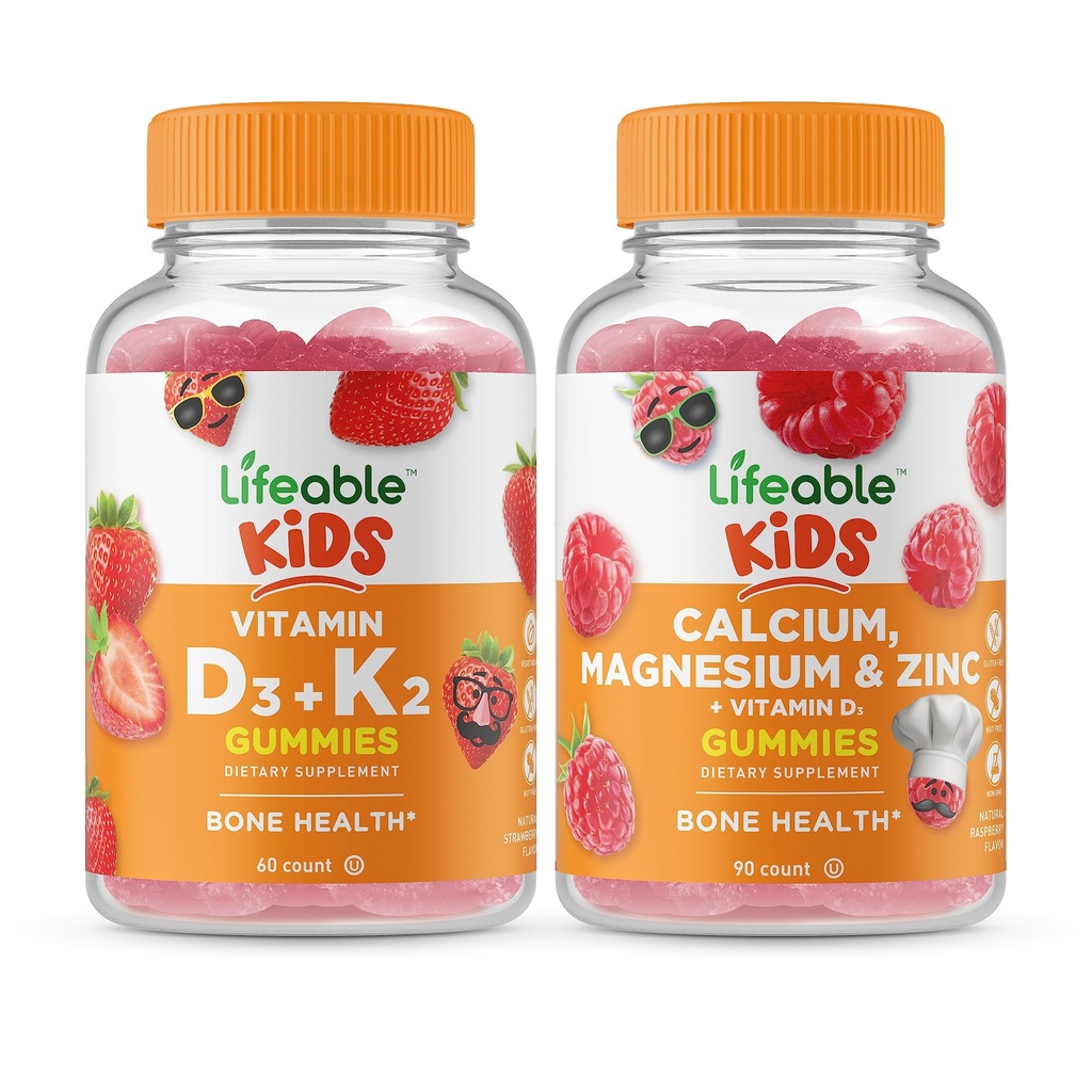 ויטמין D3 + ויטמין K2 ילדים + Calcium Magnesium & Zinc Kids, Gummies Bundle - Great Tasting, ויטמין, Gluten Free, GMO חינם, Chewable Gummymymymy