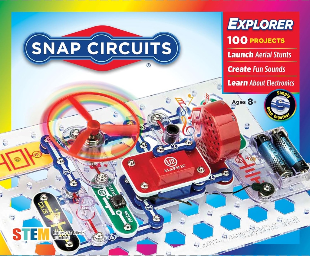 Snap Circuits Jr. SC-100 אלקטרוניקה חקר Kit, מעל 100 פרויקטים, מלא צבע מדריך, 28 חלקים, צעצוע חינוכי STEM לילדים 8 +