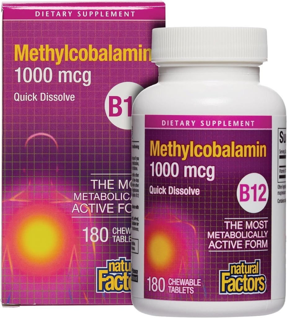 גורמים טבעיים, ויטמין B12 Methylcobalamin 1,000 mcg, מציעה את הצורה הפעילה ביותר של B12, טבליות Quick Disshoot