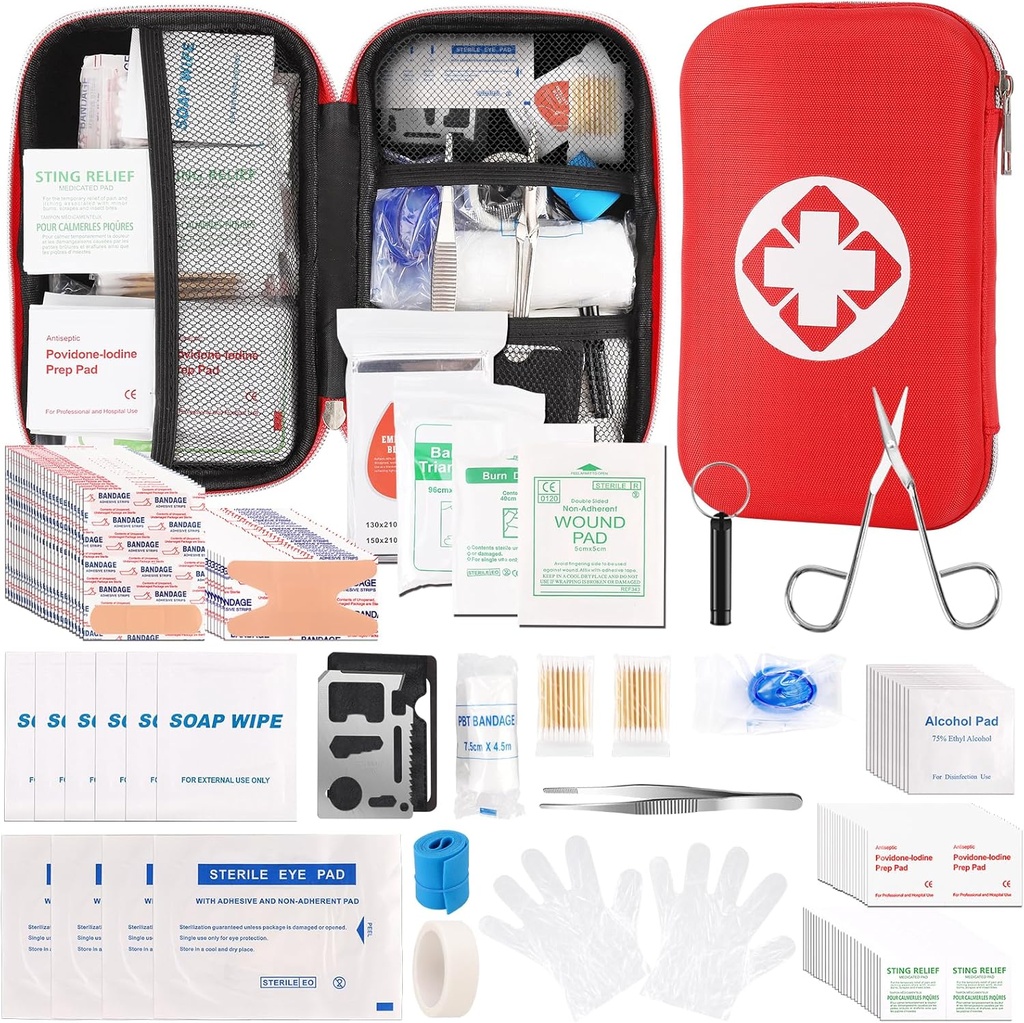 Mini Travel First Aid Kit, ערכת חירום עם 201PCS First Aid Supplies ו- Waterified Bag, Survival Medical Kit for Home Car Office Camping Hiking