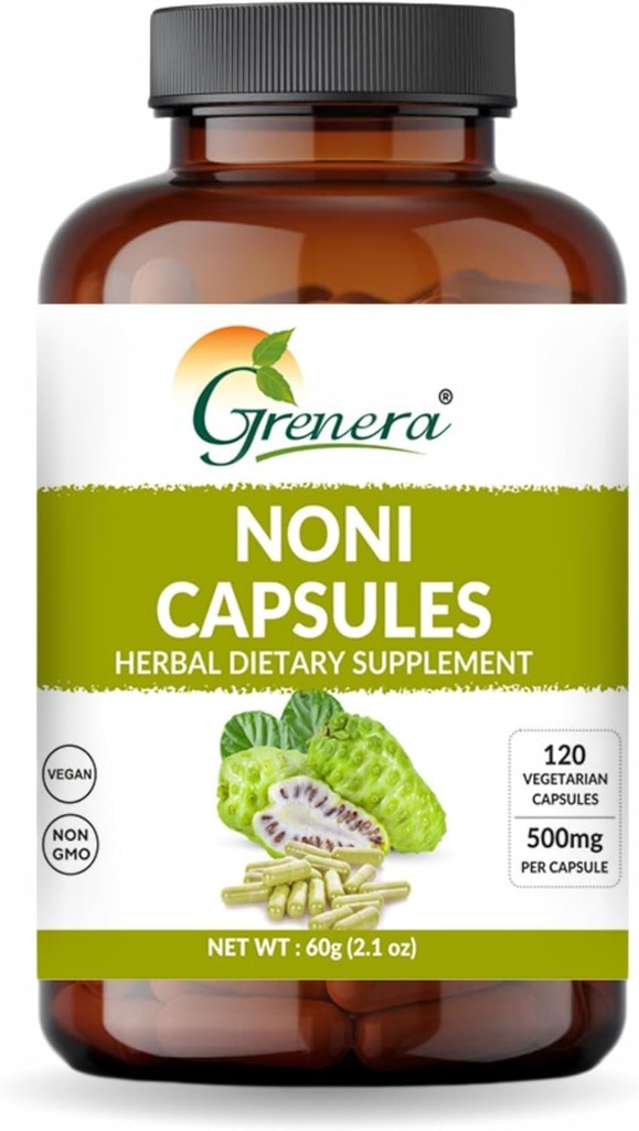 Grenera Noni פירות קפסולות 120 הרוזן | Non-GMO, Gluten Free | Vegetarian Caps, No added Fillers or Binders