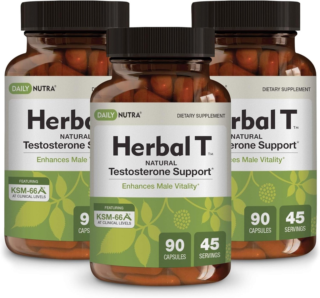 DailyNutra Herbal T Men’s Health Formula תוסף עבור Endurance, Vitality, & Healthy Aging - עם KSM-66 Ashwagandha, Tongkat Ali, Tribulus, Eleuthero, & Hory Goat Weed (3-Pack)