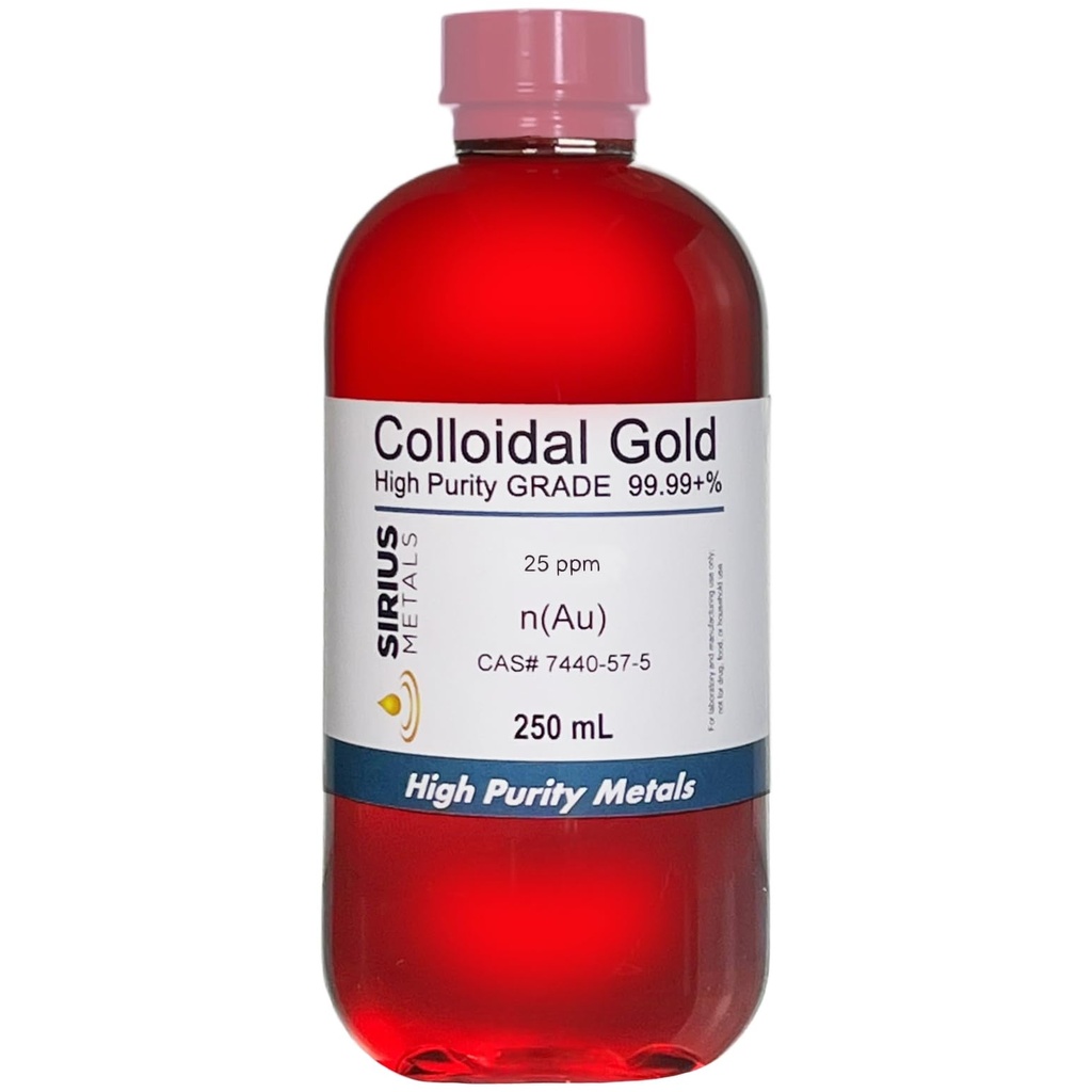 True Colloidal Gold - 25 ppm - 99.99+% Purity - 250 מ"ל (8.45 Fl Oz) ב- Clear BPA-Free plastic Bottle - Made in USA