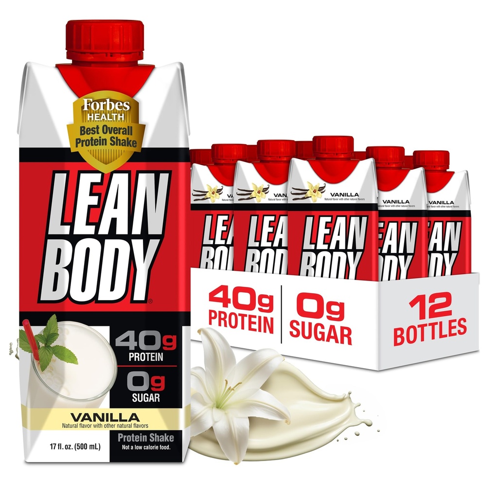 Lean Body Ready-to-Drink vanilla חלבון Shake, 40g חלבון, Whey בלנדר 0 Sugar, Gluten Free, 22 ויטמינים ומינרלים, 17 Fl Oz (Pack of 12) LABRADA