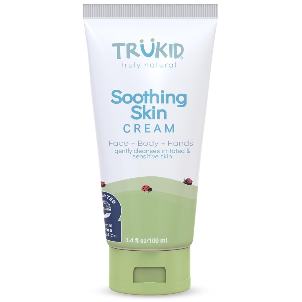TruKid Natural Eczema Cream for Kids, טוילרים ותינוקות, NEA-Accepted for Eczema, Safe for Sensitive Skin on Face, Body, & Hands, Unscented, Hydrates & Moisturizing Irritated & Itchy Skin, 3.4ozozozozoz