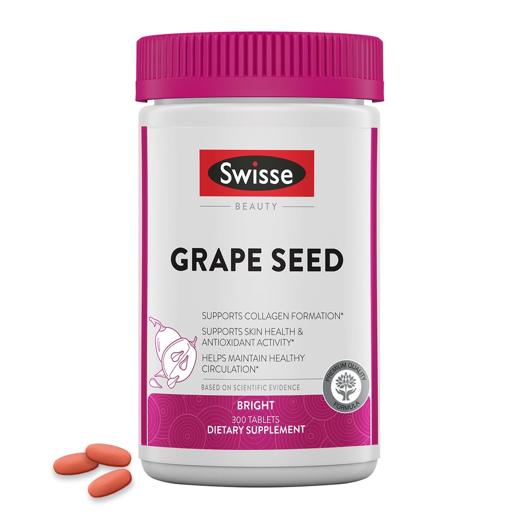 Swisse Grape Seed Extracts Antioxidant Herbal תוסף | Grapeseed Polyphenols תוסף + Antioxidant ויטמין C | קידום בריאות העור & Collagen | 300 טבליות
