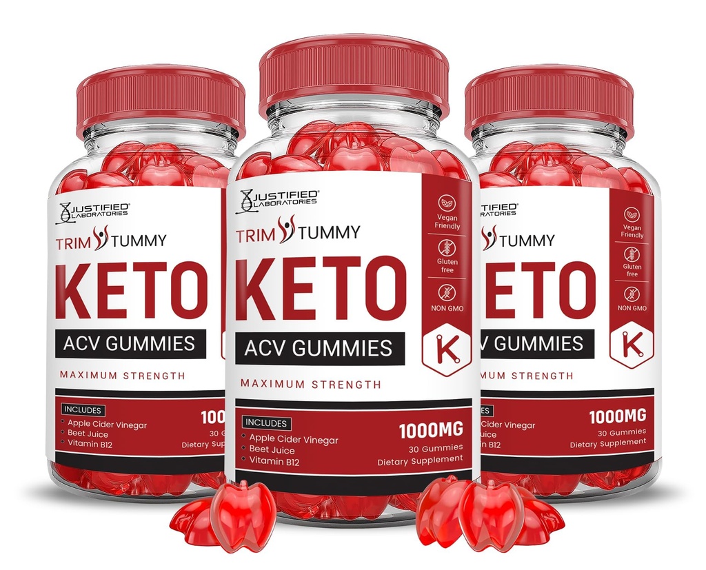 Justified Laboratories (3 Pack Trim Tummy Keto ACV Apple Cider Vinegar פורמולה עם אבקת מיץ Pomegranate B12 טבעוני non GMO 180 חניכיים