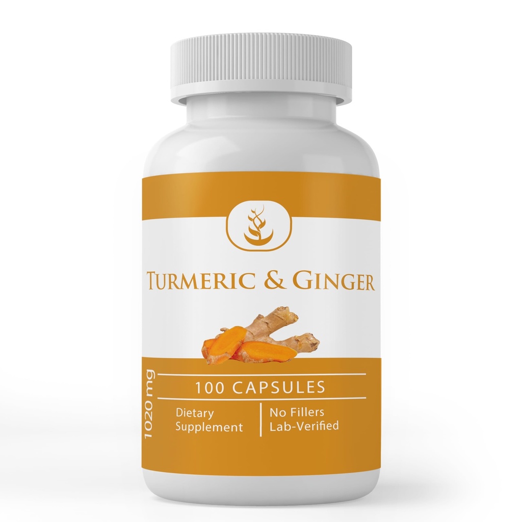 מרכיבים מקוריים טהורים Turmeric Curcumin & ג'ינג'ר, (100 קפסולות) תמיד טהור, ללא תוספות או מילויים, מעבדה מאומתת (100 קפסולות)