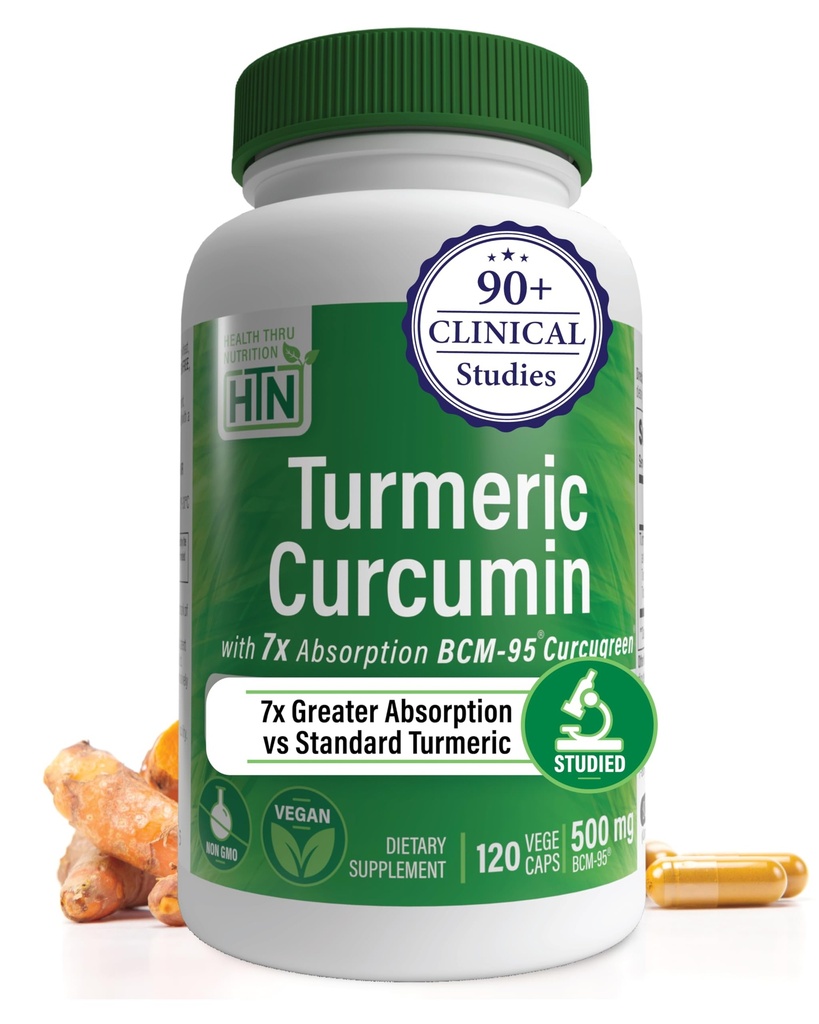 בריאות Thru Nutrition Turmeric Curcumin מורכב 500 מ"ג | כמו BCM-95 Curcugreenly למד קלינית | מוסמך טבעוני (Pack of 120)