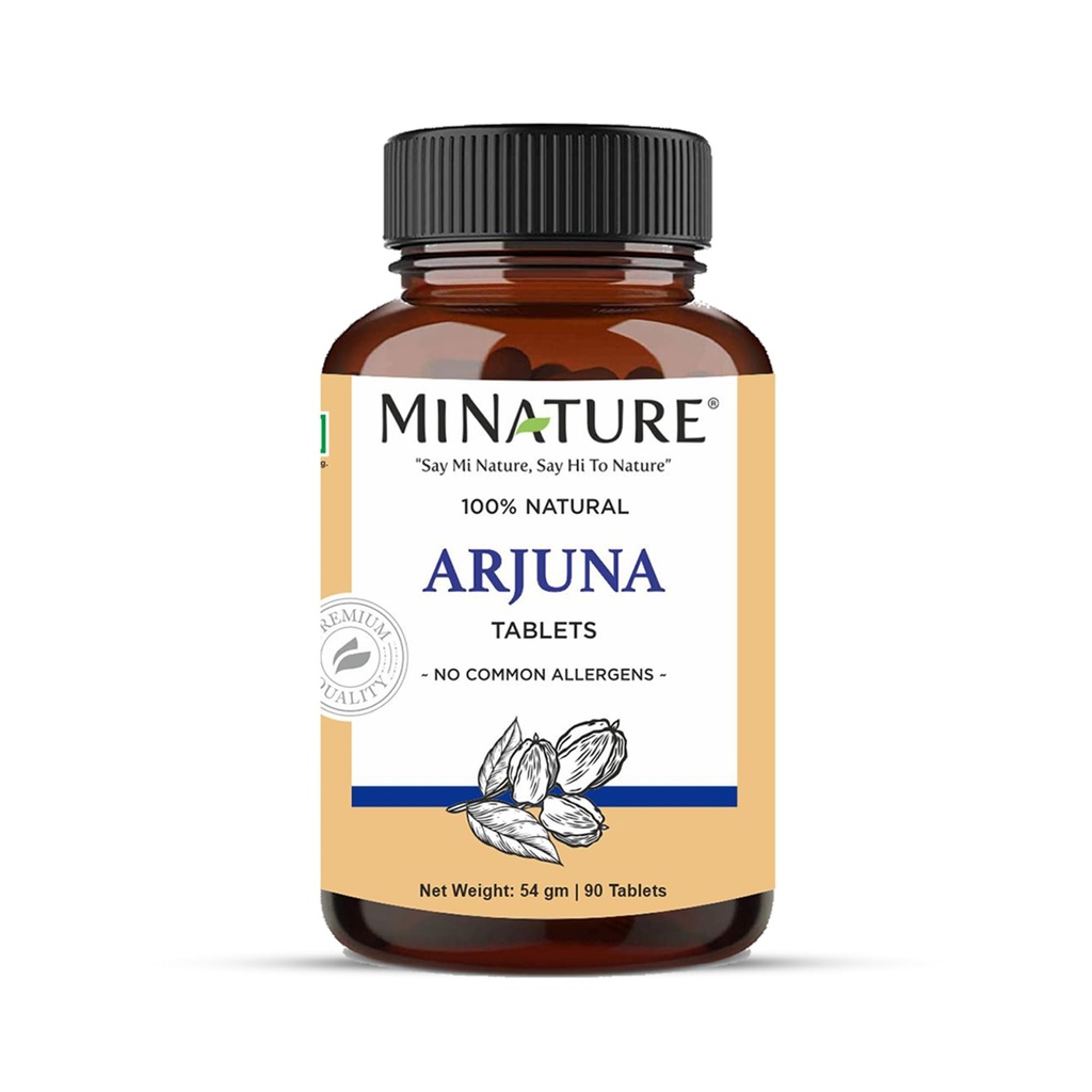 Arjuna Tablets by mi Nature -90 טבליות, 1000 מ"ג | 45 יום אספקה | 100% Natural Arjuna Tablet | Arjun bark | Saraca Indica