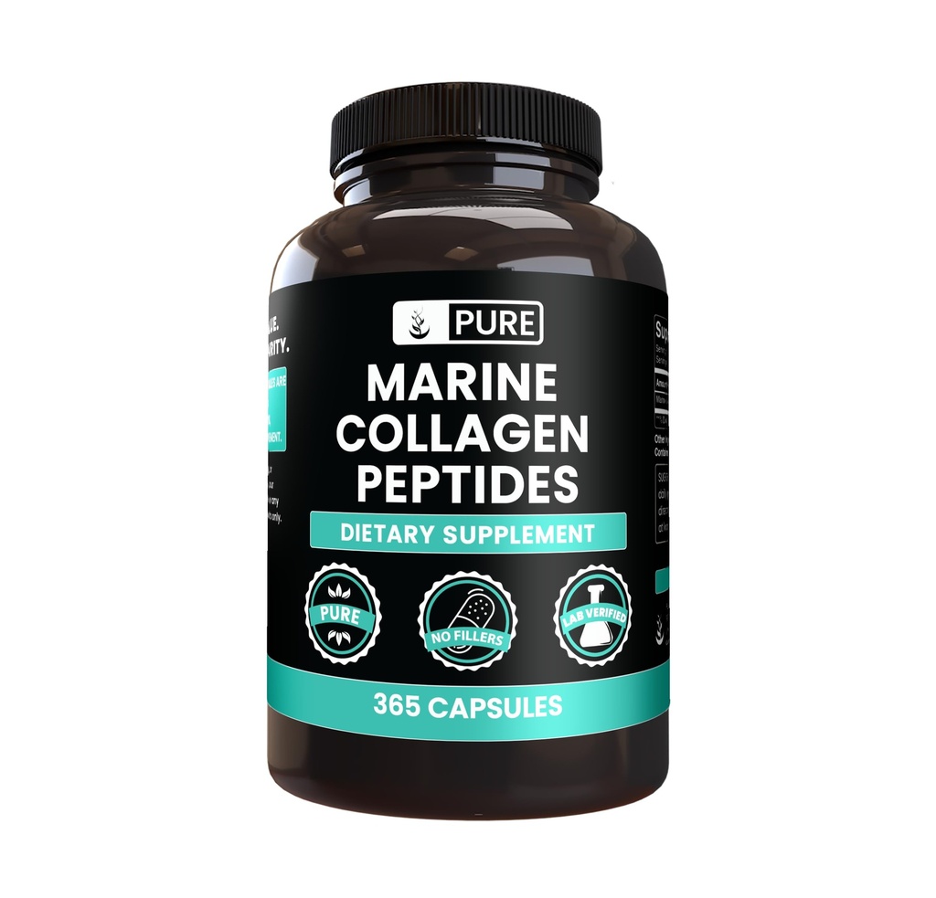 UnIGINAL INGREDIENTS Marine Collagen (365 קפסולות) No Magnesium Or Rice Fillers, Always Pure, Lab מאומתת