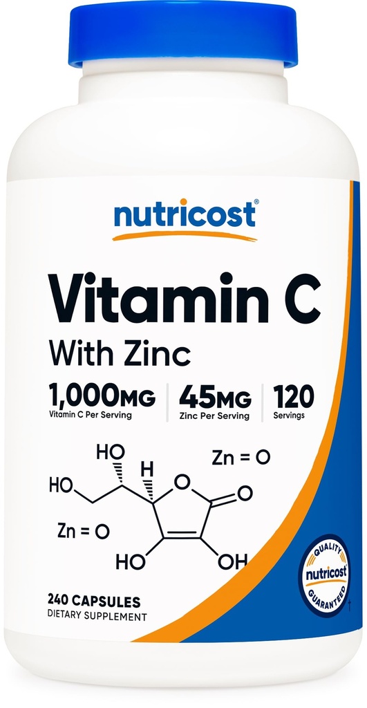 ויטמין C עם Zanc כמוסות, 120 משרתות - 1000 מ"ג, 45 מ"ג Zinc, non-GMO, Gluten Free ויטמין C תוסף