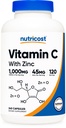 ויטמין C עם Zanc כמוסות, 120 משרתות - 1000 מ"ג, 45 מ"ג Zinc, non-GMO, Gluten Free ויטמין C תוסף