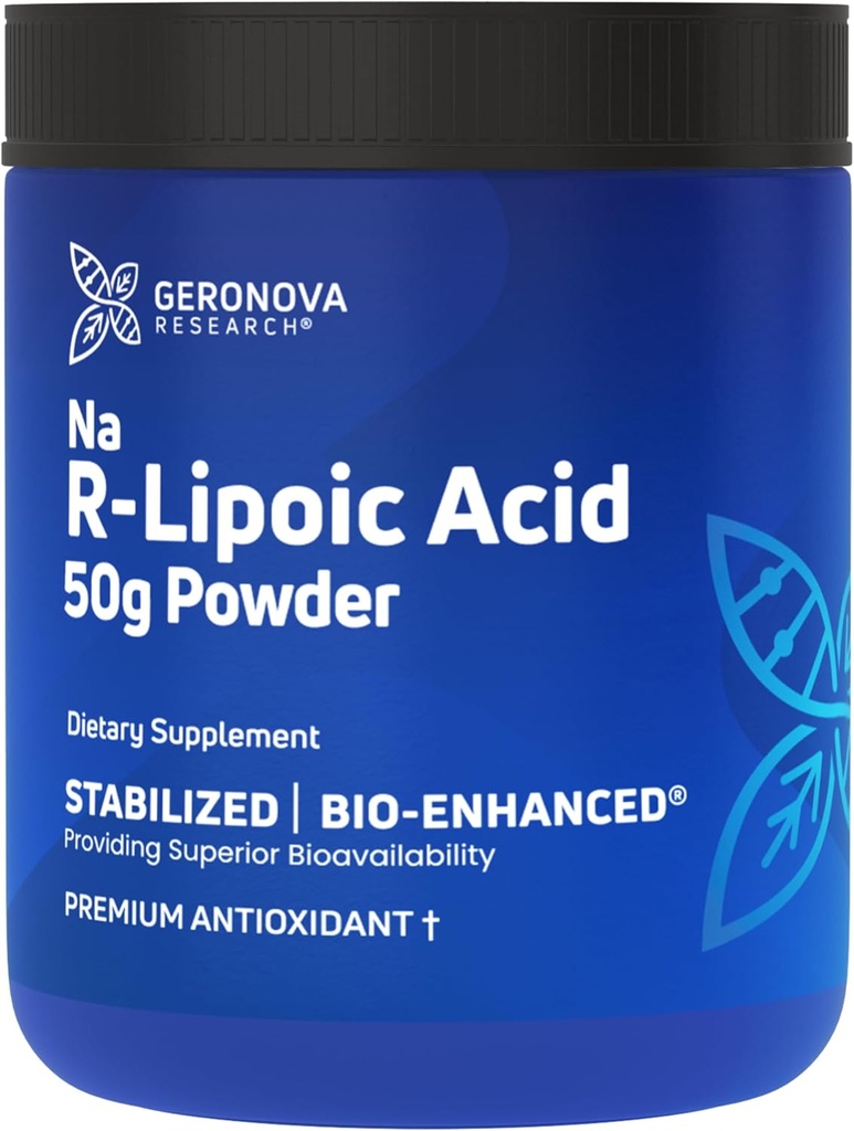 Geronova Research Bio-Enhanced Na R-Lipoic Acid אבקה, 50g - 4 חודשים אספקה - אבקת R Alpha Lipoic Acid Acid עבור מינון גמיש - Easy Mixing & Enhanced Absorption Nerve תמיכה