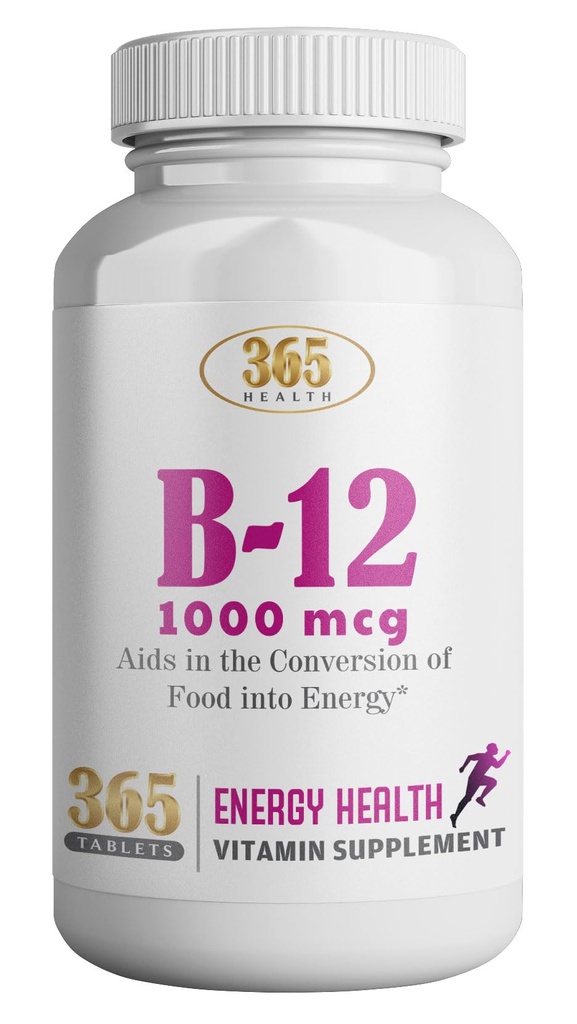 365 Health by HEALTHLIFE Vitamin B12 1000mcg Tablets, Support Energy Conversion, Dietary Supplement for Energy Metabolism Support, 365 Day Supply