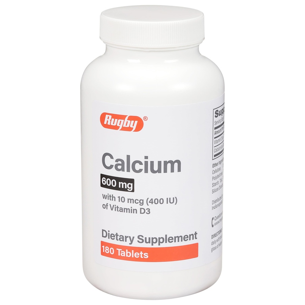 רוגבי 600 מ"ג Calcium Tablet - מיוצר עם 10mcg (400IU) של ויטמין D3 - תוספת תזונתית - 180 הרוזן (1 Pack)