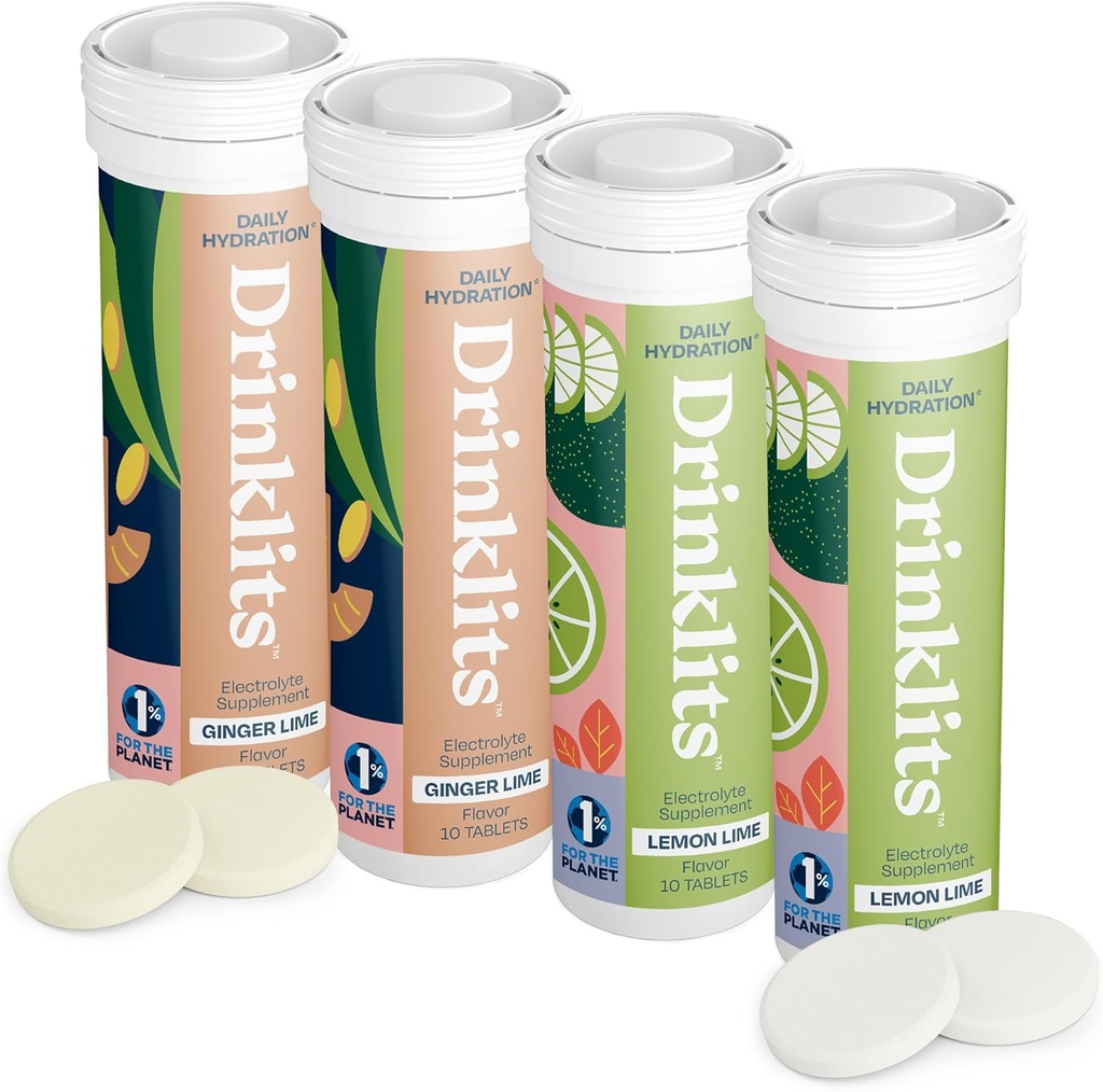 שתי ליטר ג'ינג'ר-למיס ולימון-Lime Electrolyte Tablets (4) Tube Bundle | Daily hydrotion Combo Pack