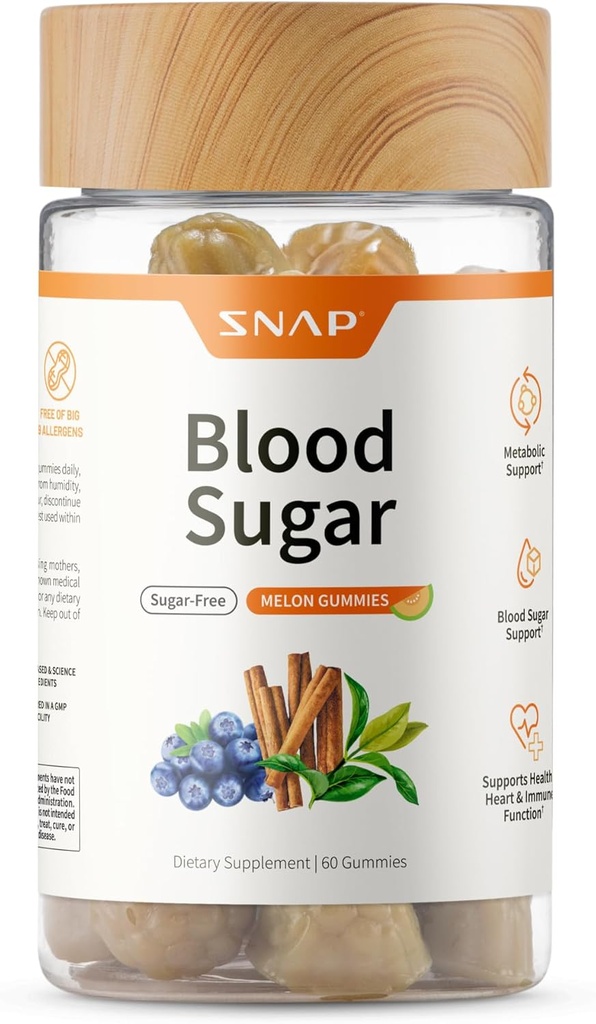 Snap Supplements Blood Sugarmies, תמיכה רמות סוכר בדם בריאים וסוכר מטבוליזם, Chewable Blood Sugar בלנדר, Cinnamon Bark and Blueberry פירות Extractor, 60 מסטיקנים