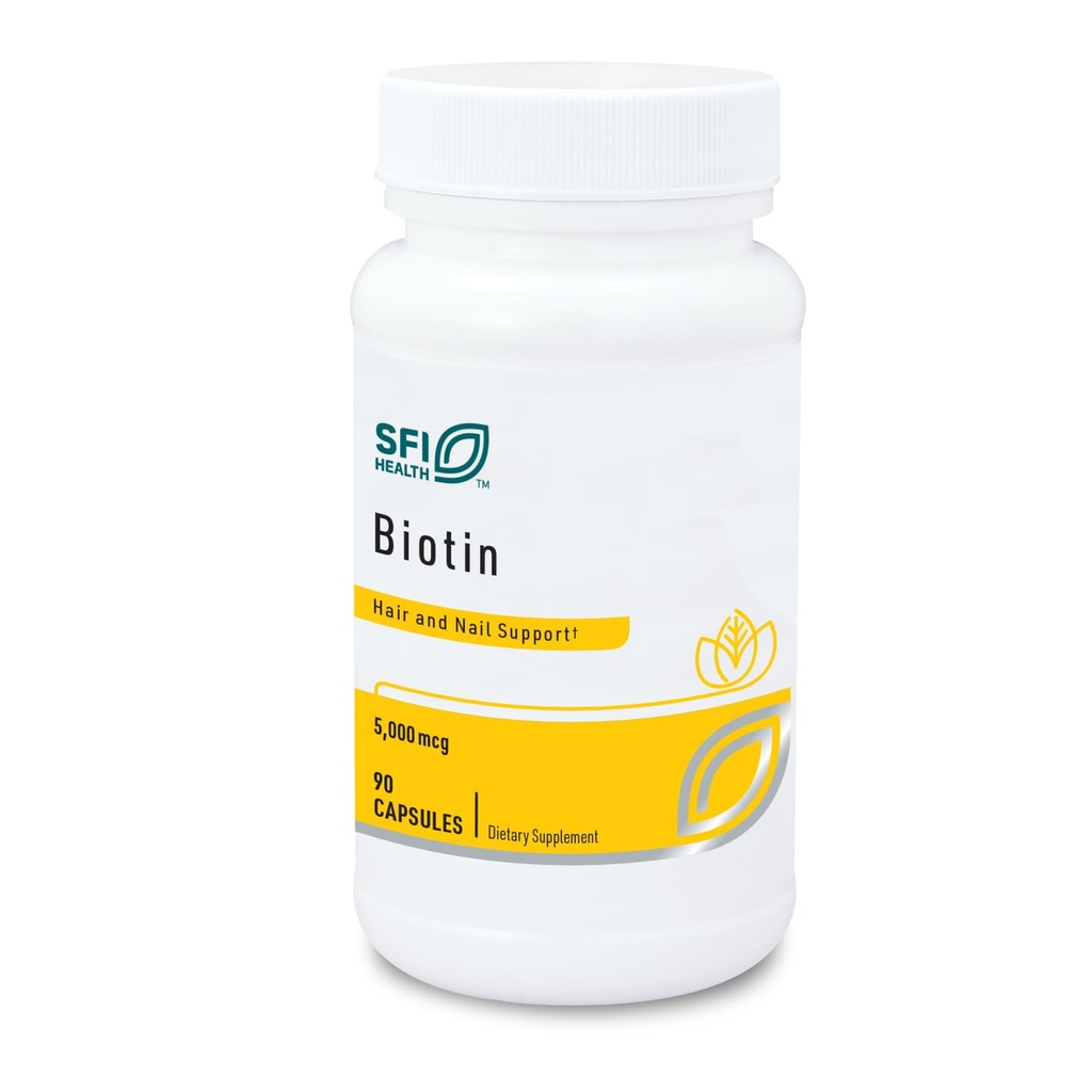 Klaire Labs SFI בריאות 5000mcg Biotin Pills - תוסף עתיר ביוטין - ויטמין מעורב ב- Skin & Hair Nutrition - Corn-Free, Small, Easy-to-Swallow Hypoallergenic Pills (90 Caps)