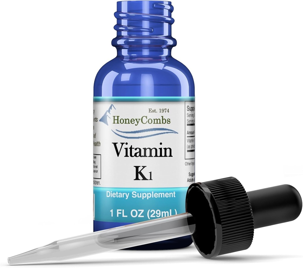 ויטמין K1 טיפות נוזליות - Made in USA - Natural High Potency Phylloquinone עבור גברים, נשים, ילדים, ותינוקות גדולים עבור מעגלים תחת עין כהה - גודל בולק זמין גם כן