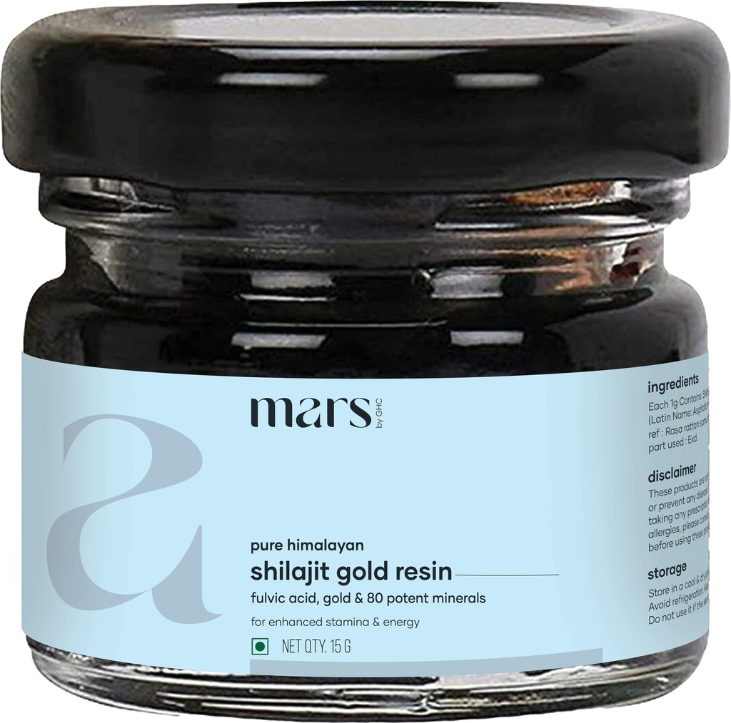 Mars ההימלאיה Shilajit Gold Resin - מופקת באופן אורגני מן ההימלאיה גבוהה - תמיכה באנרגיה טבעית, Vitality & Wellness | 15g - Pack of 1