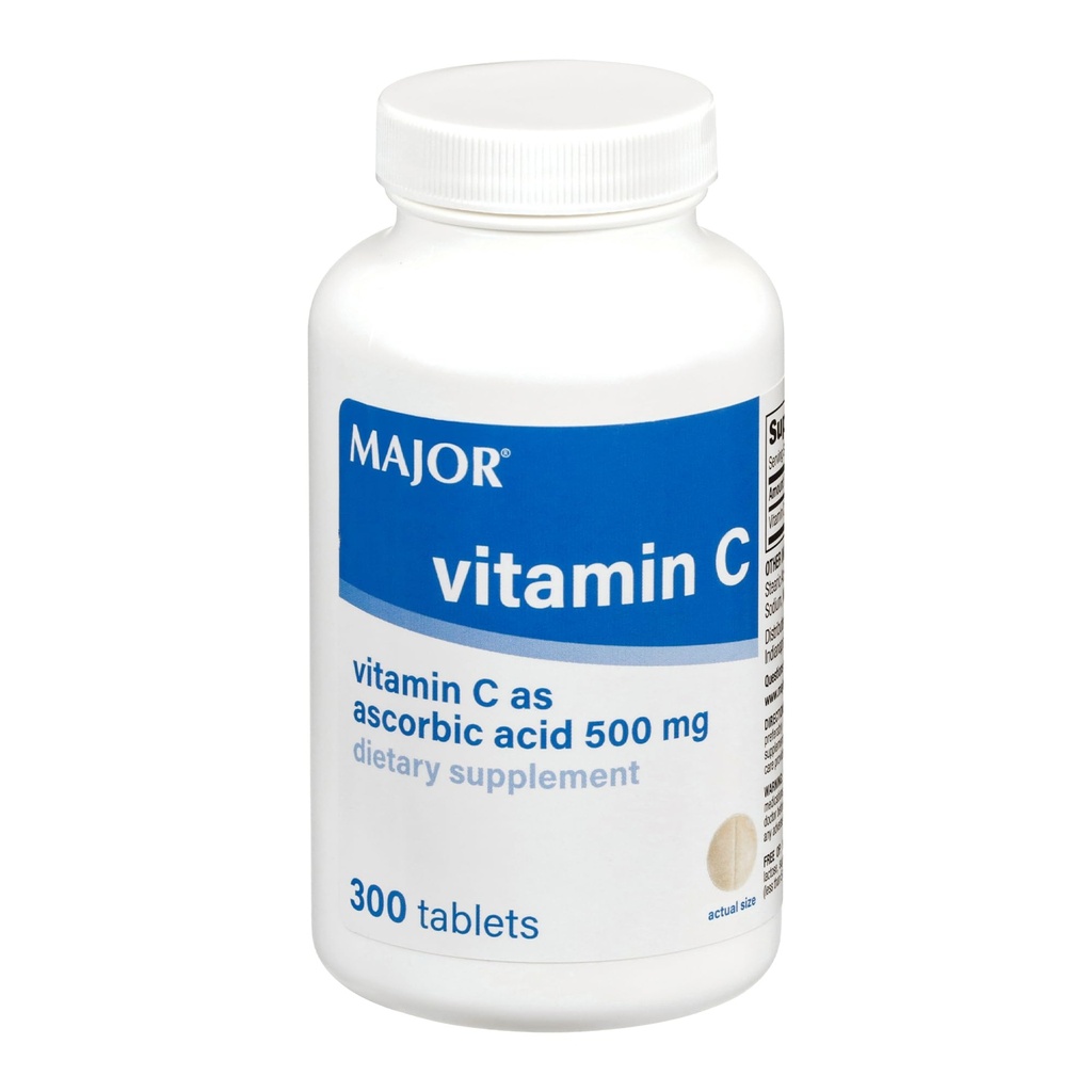 MAJOR ויטמין C-500 מ"ג Ascorbic Acid - פורמולה חדשה - ויטמין C Tablet - תוספי תזונה - 300 הרוזן (1 Pack)